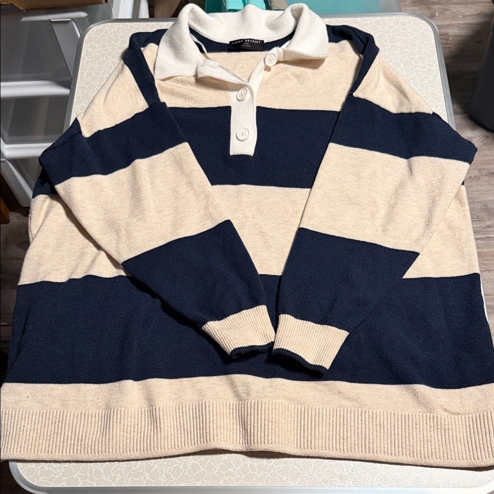 Lane Bryant Navy and Cream Striped Women's Sweater
